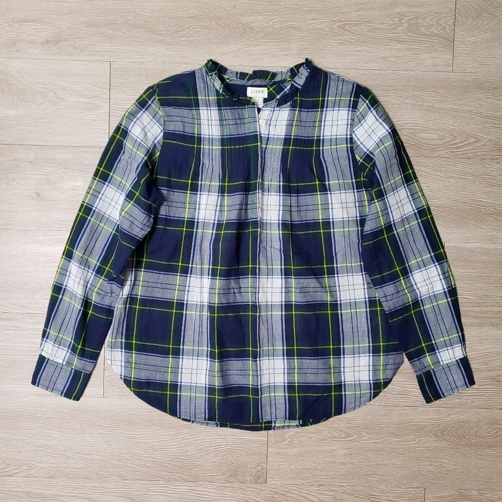 J Crew size 4 blue white & yellow plaid shirt long sleeve casual Fall winter